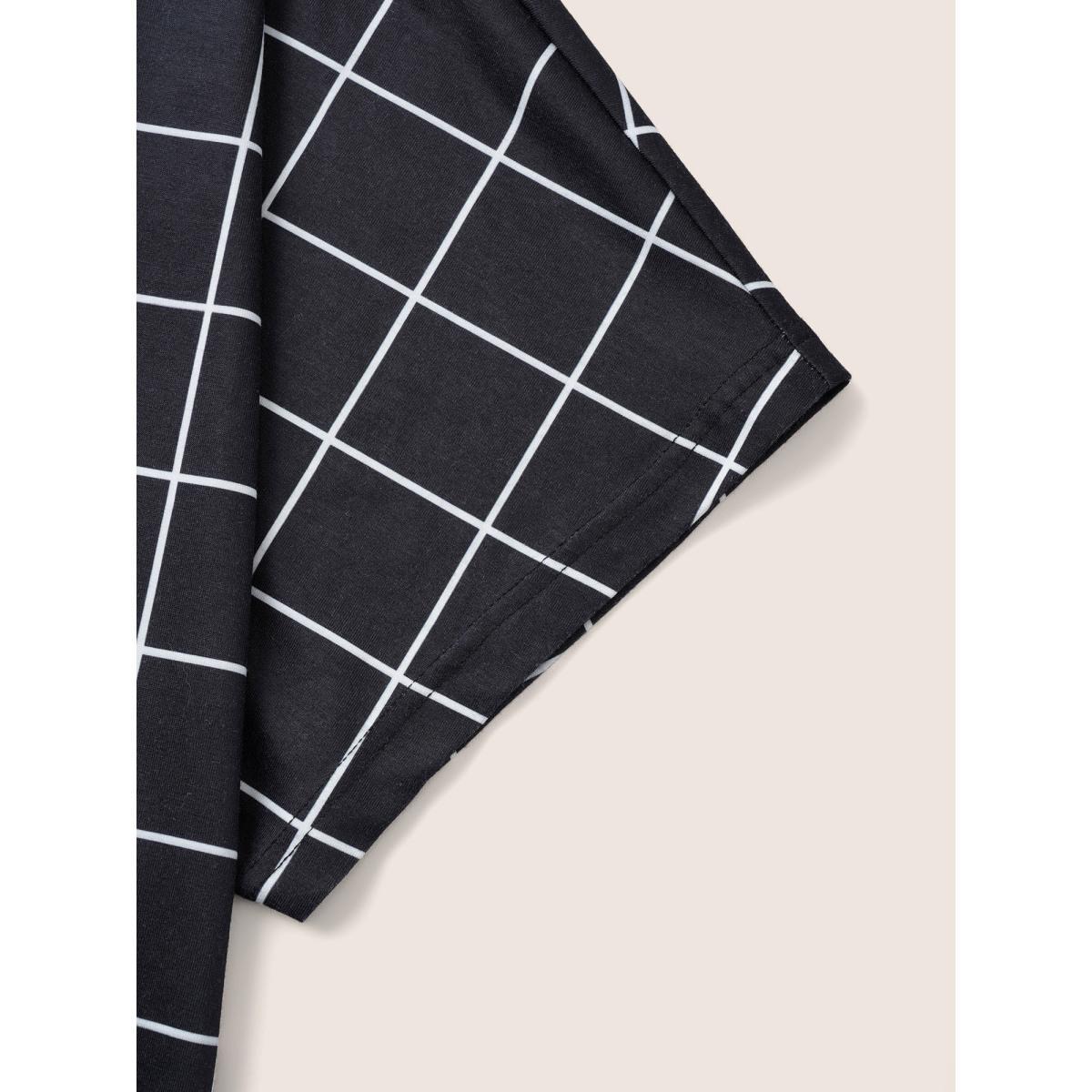 Plus Size Plaid Surplice Neck Batwing Sleeve T-shirt Black Women Work From Home Overlapping Plaid Overlap Collar Work T-shirts BloomChic 12/L Product Image