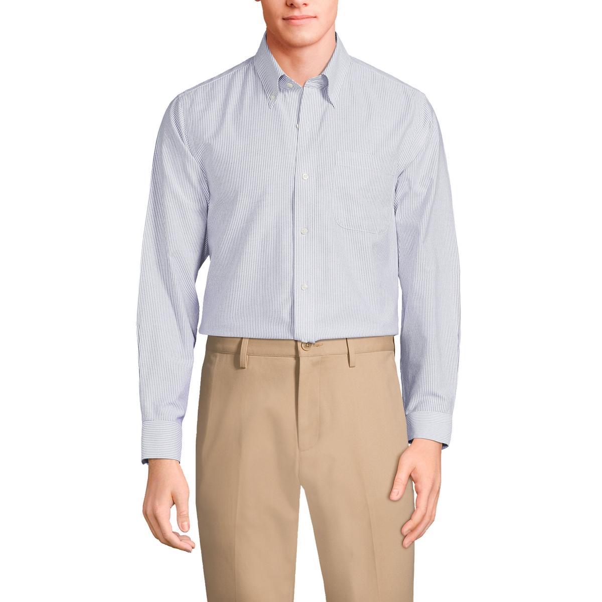 Lands End Mens Pattern No Iron Supima Oxford Dress Shirt - Royal cobalt Product Image
