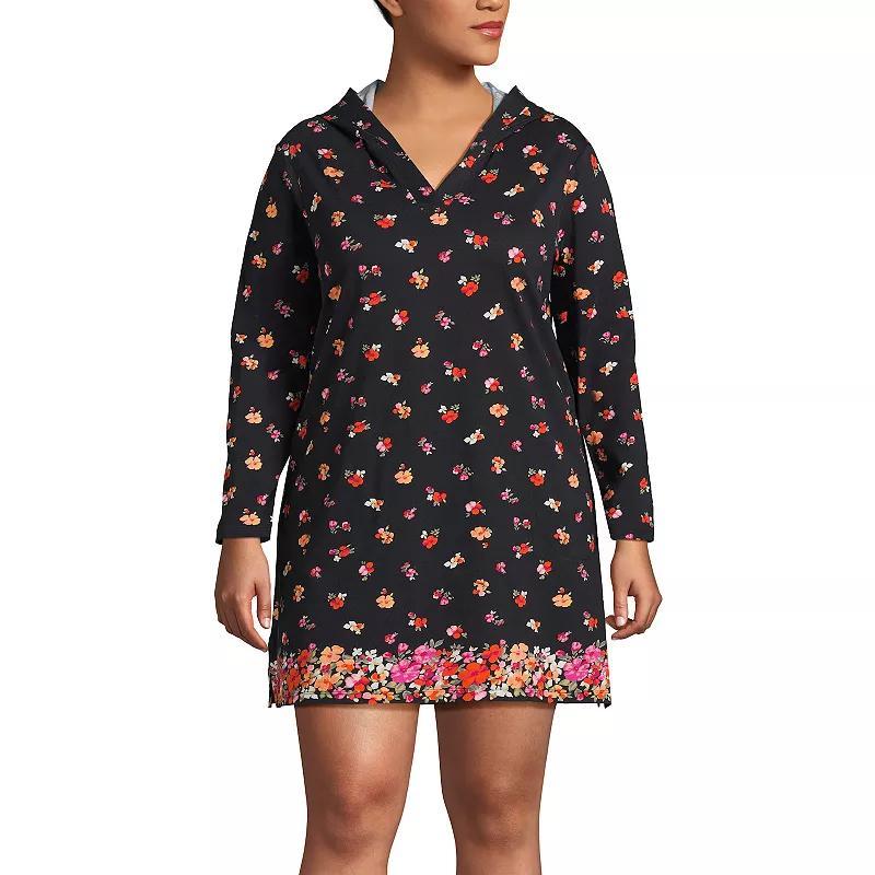 Plus Size Lands' End Hooded Swim Cover-Up Dress, Women's, Size: 1XL, Black Floral Border Product Image