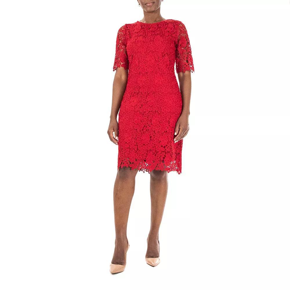 Women's Nina Leonard Floral Lace Sheath Cocktail Dress, Size: Medium, Nina Red Product Image