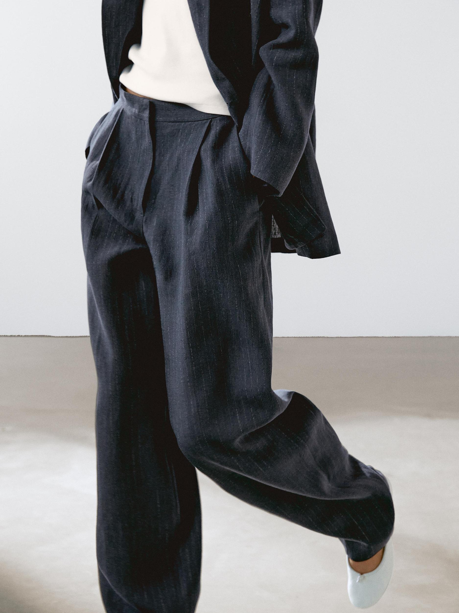 Linen blend pinstripe trousers Product Image
