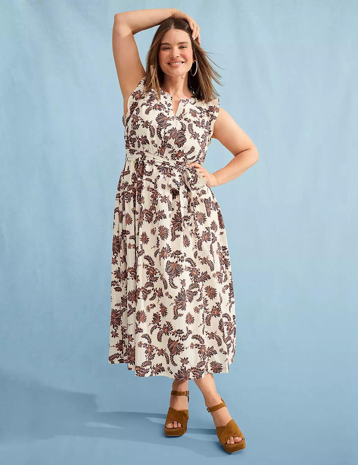 Textured Flutter-Sleeve Tie-Waist Maxi Dress Product Image