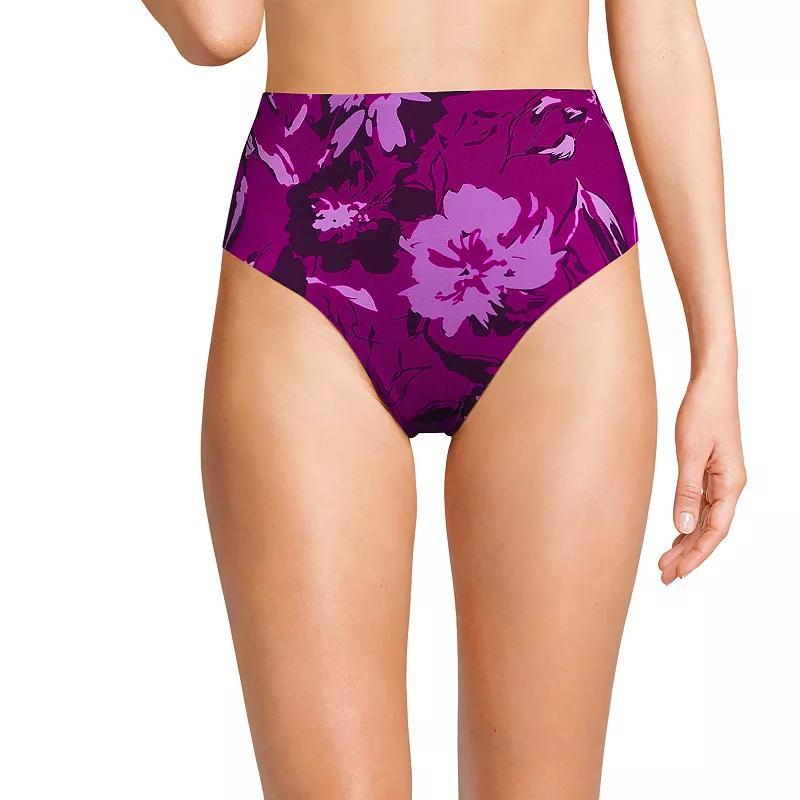 Women's Lands' End Smoothing High Waisted Bikini Bottoms, Size: 12, Deep  Blue Floral Product Image