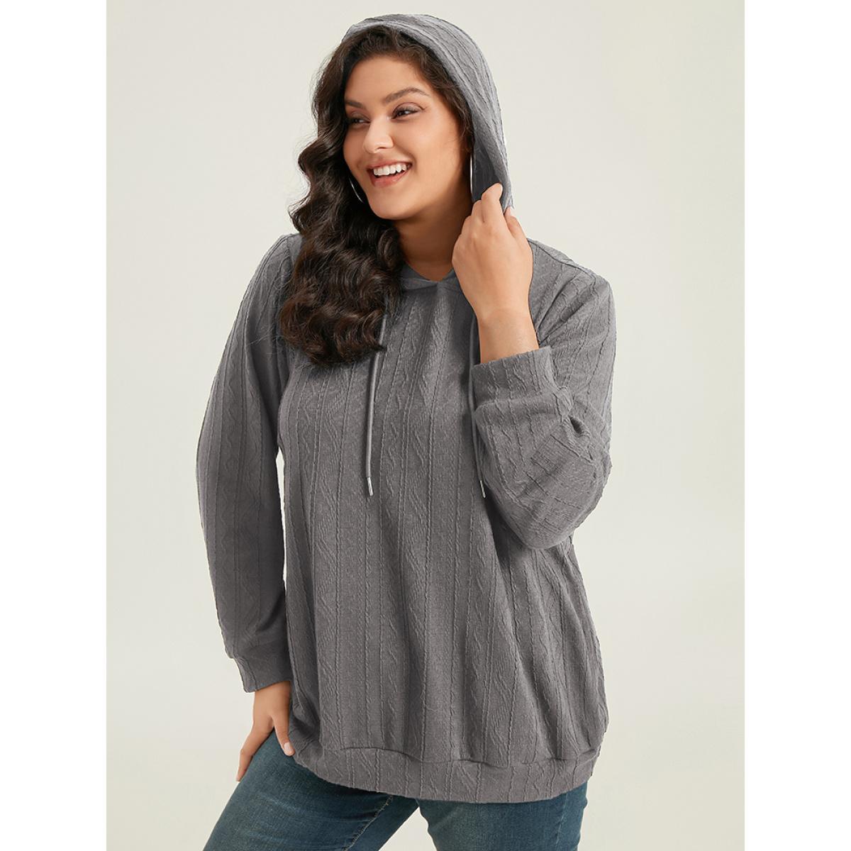 Plus Size Plain Textured Hooded Drawstring Sweatshirt Women Mauve Casual Elastic cuffs Hooded Everyday Sweatshirts BloomChic 10/M Product Image