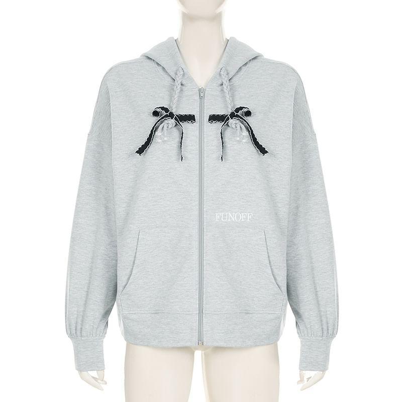 Plain Bow Zip Hoodie Product Image