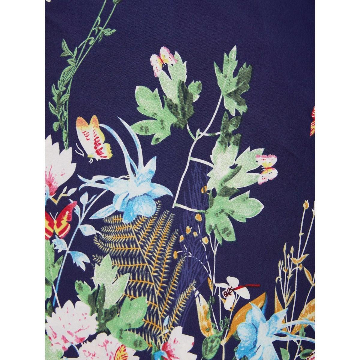 Plus Size Garden Print Pleated Midi Skirt Women DarkBlue Elegant Bodycon Low stretch Slanted pocket Everyday Skirts BloomChic 10/M Product Image
