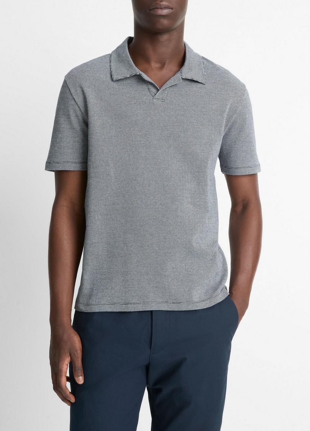 Houndstooth Pima Cotton Johnny-Collar Polo Shirt Product Image