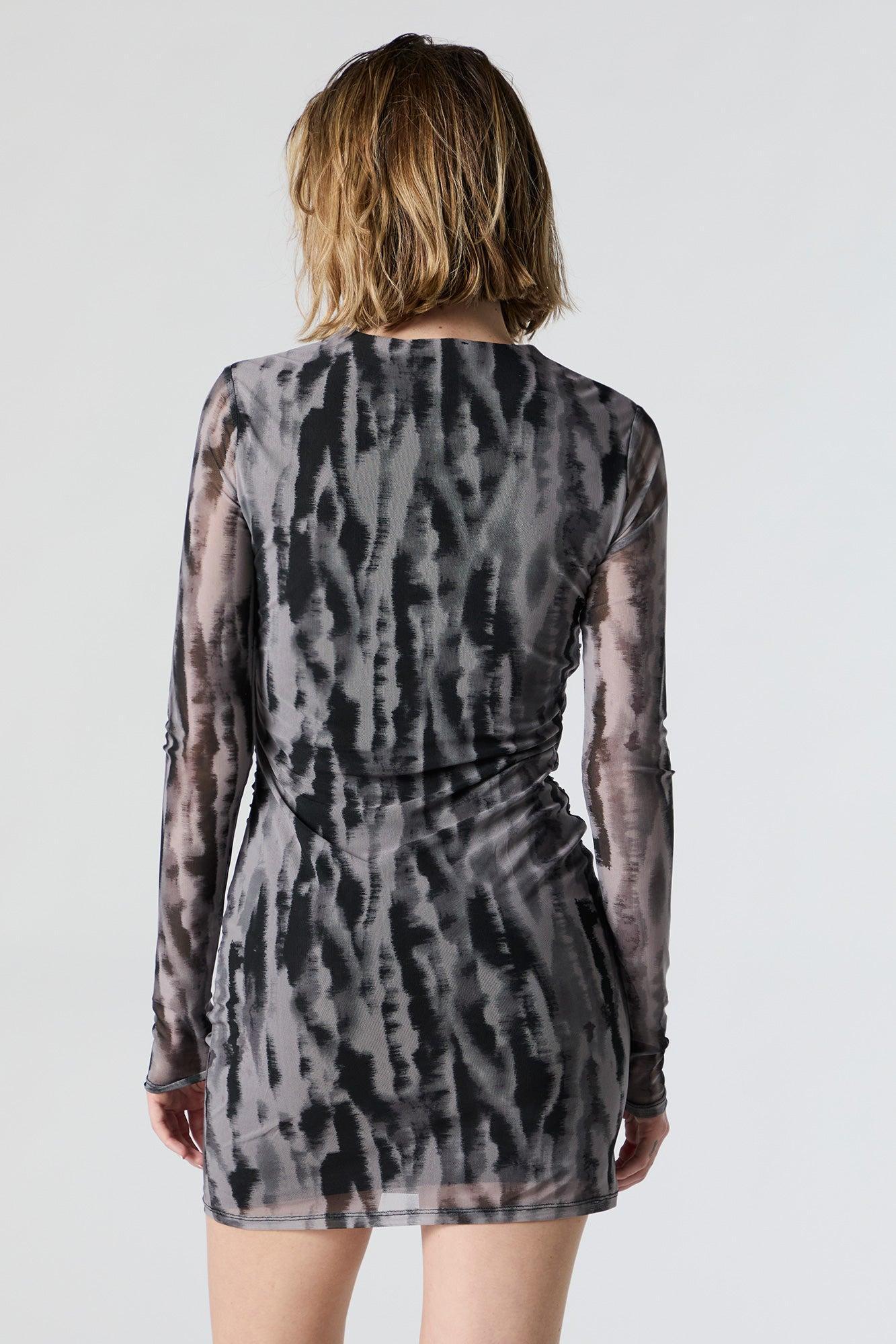 Mesh Ruched Long Sleeve Mini Dress Female Product Image