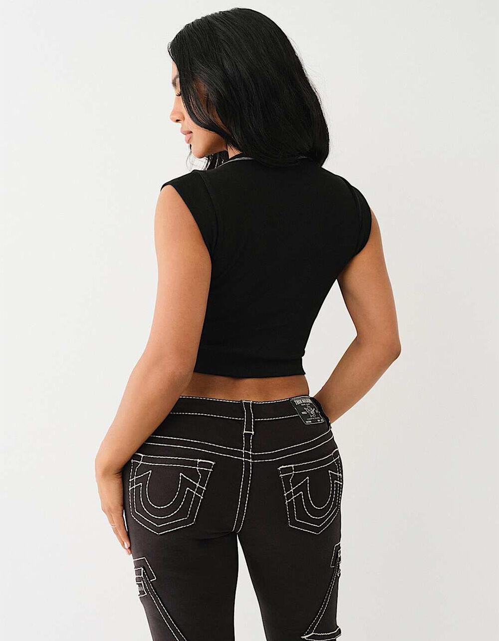 TRUE RELIGION Horseshoe Womens Notch Crop Tee - WHITE Product Image