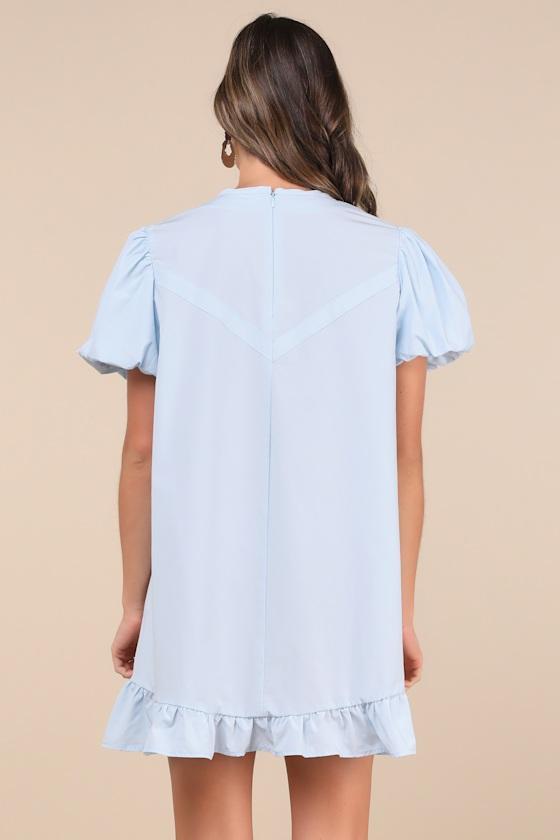 Darling Drawstring Blue Puff Sleeve Shift Mini Dress Product Image