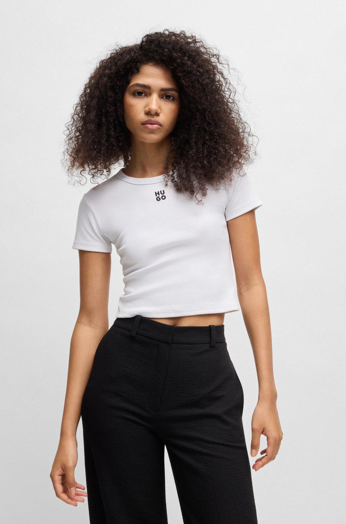 Cropped slim-fit T-shirt with stacked logo Product Image