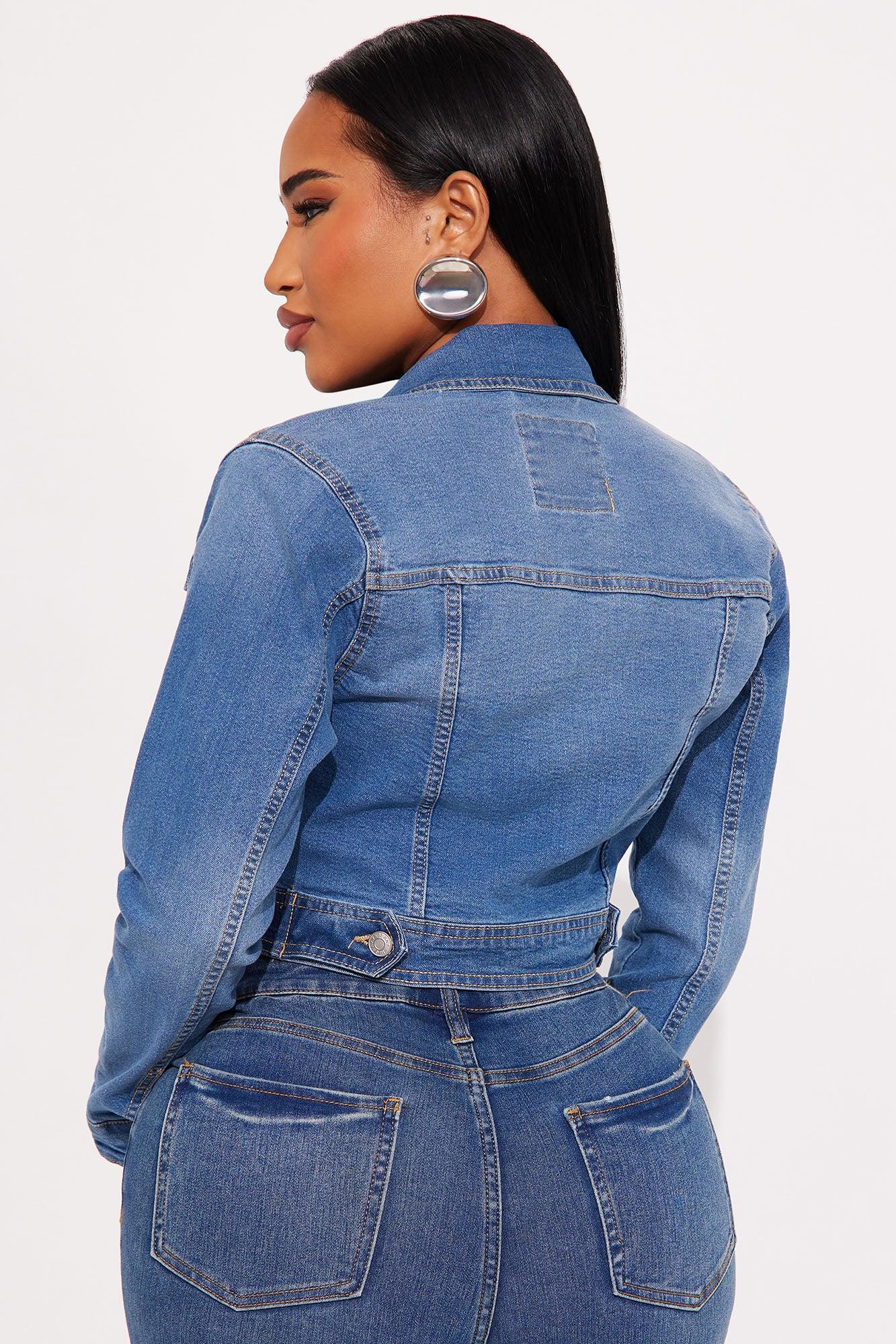Camila Cropped Denim Trucker Jacket - Medium Wash Product Image