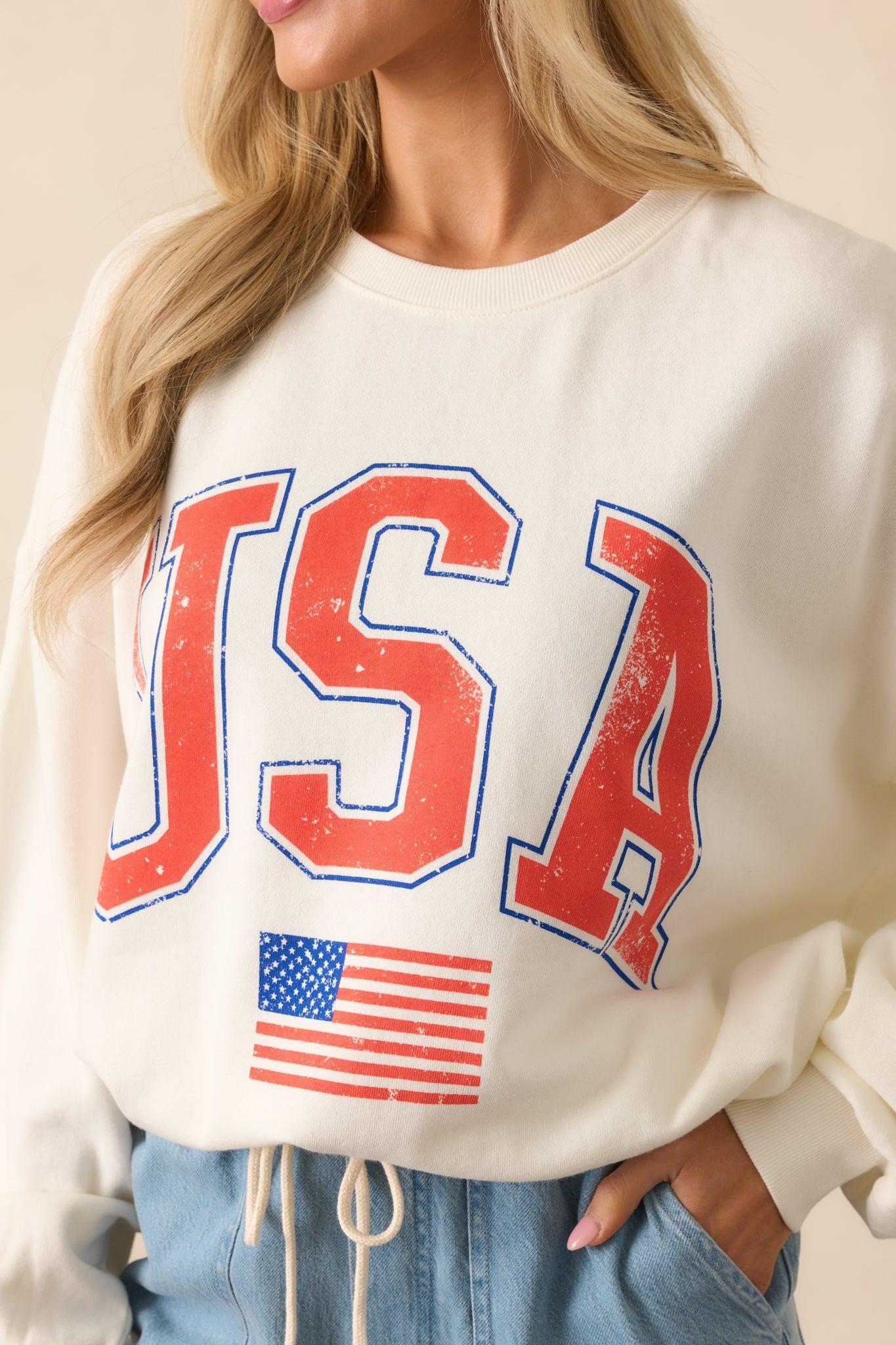 Z Supply Ivory Cotton USA Flag Sunday Sweatshirt Product Image