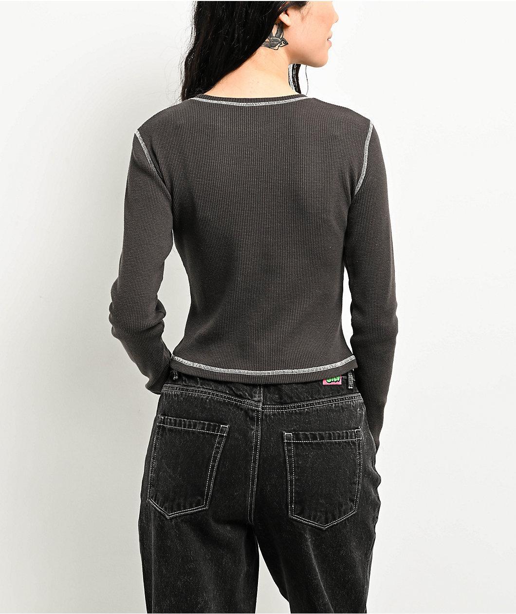 Empyre Thelma Grey Crop Thermal Long Sleeve T-Shirt Product Image