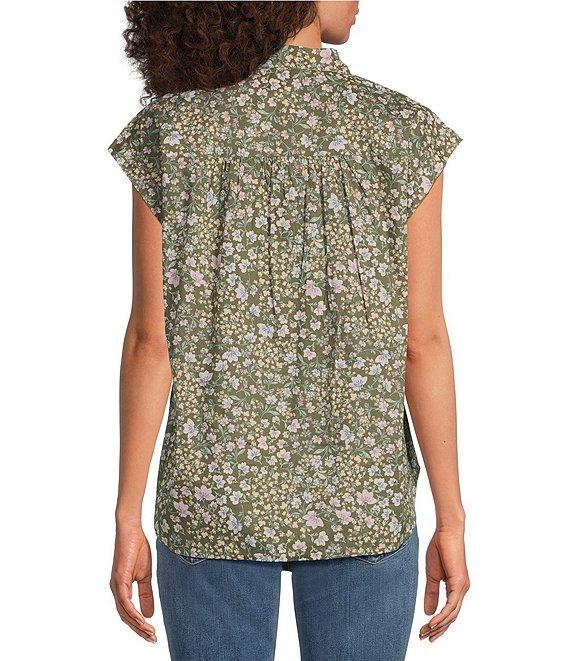 Lucky Brand Floral Point Collar Cap Sleeve Blouse Product Image