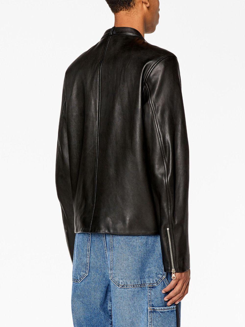 Long-sleeved Leather Biker Jacket In Black Product Image