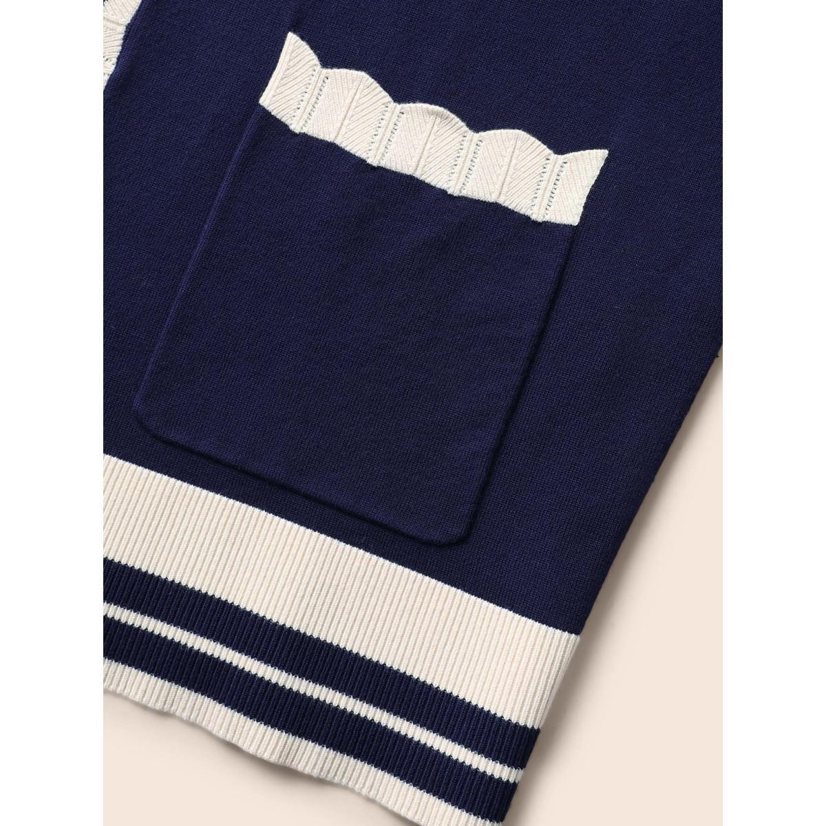Plus Size Supersoft Essentials Scalloped Trim Contrast Cardigan Indigo Women Workwear Essentials Loose Long Sleeve Work Cardigans BloomChic 12/L Product Image