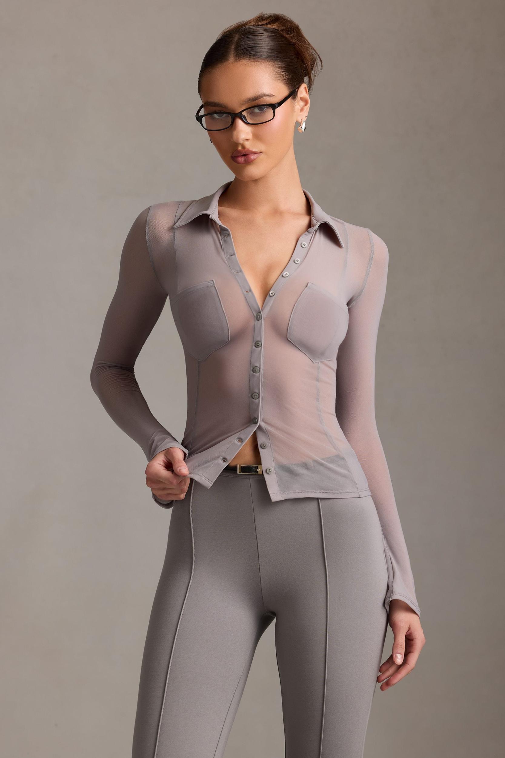 Sheer Long-Sleeve Shirt in Grey Product Image