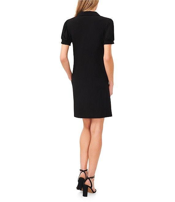 CeCe Crepe Knit Polo Collar Short Sleeve Shift Dress Product Image