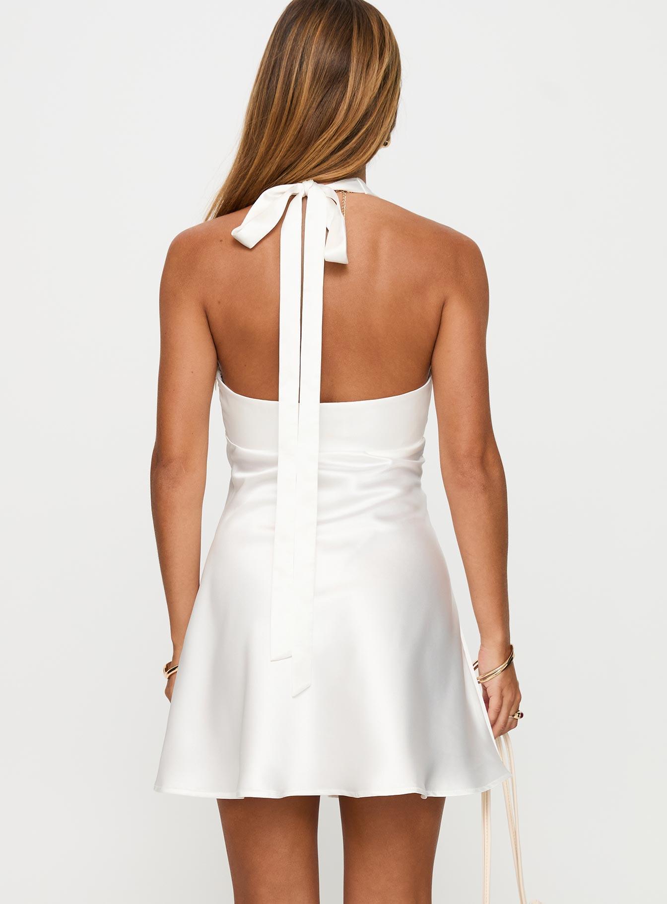 Pelagia Halter Scarf Tie Mini Dress White Product Image