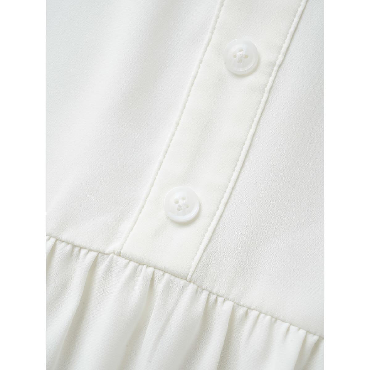 Plus Size WhiteSmoke Notched Patchwork Cut Out Lantern Sleeve Blouse Women At the Office Elbow-length sleeve Flat collar with V-notch Work Blouses BloomChic 10/M Product Image