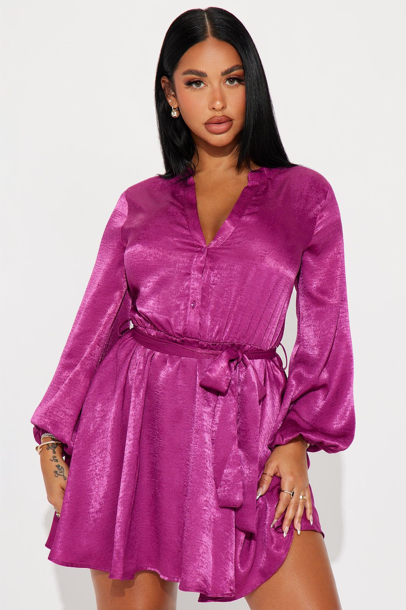 Boardroom Beauty Mini Shirt Dress - Raspberry Product Image
