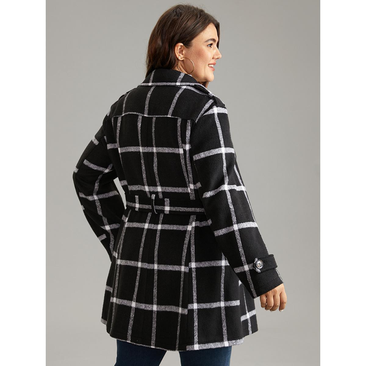 Plus Size Plaid Double Breasted Belted coat Women Black Casual Lined Ladies Dailywear Winter Coats BloomChic 28/5X Product Image