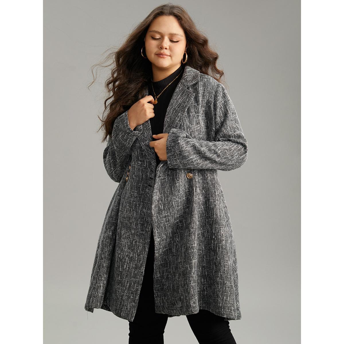Plus Size Tweed Double Breasted Pocket Lapel Collar Coat Women Gray Casual Double-Breasted Ladies Dailywear Winter Coats BloomChic 14-16/1X Product Image