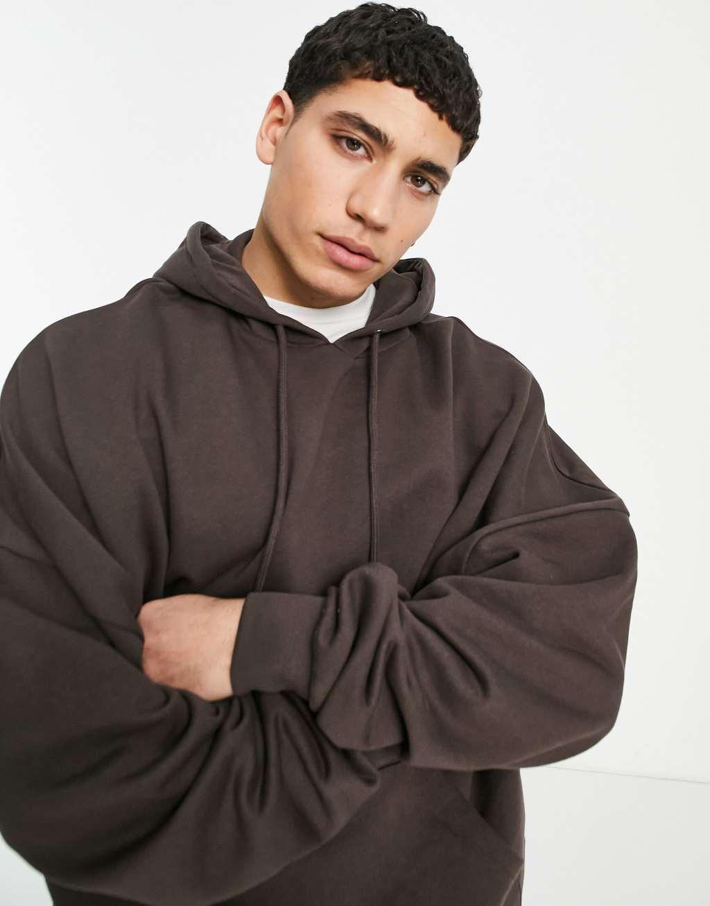 ASOS DESIGN super oversized hoodie in dark brown Product Image