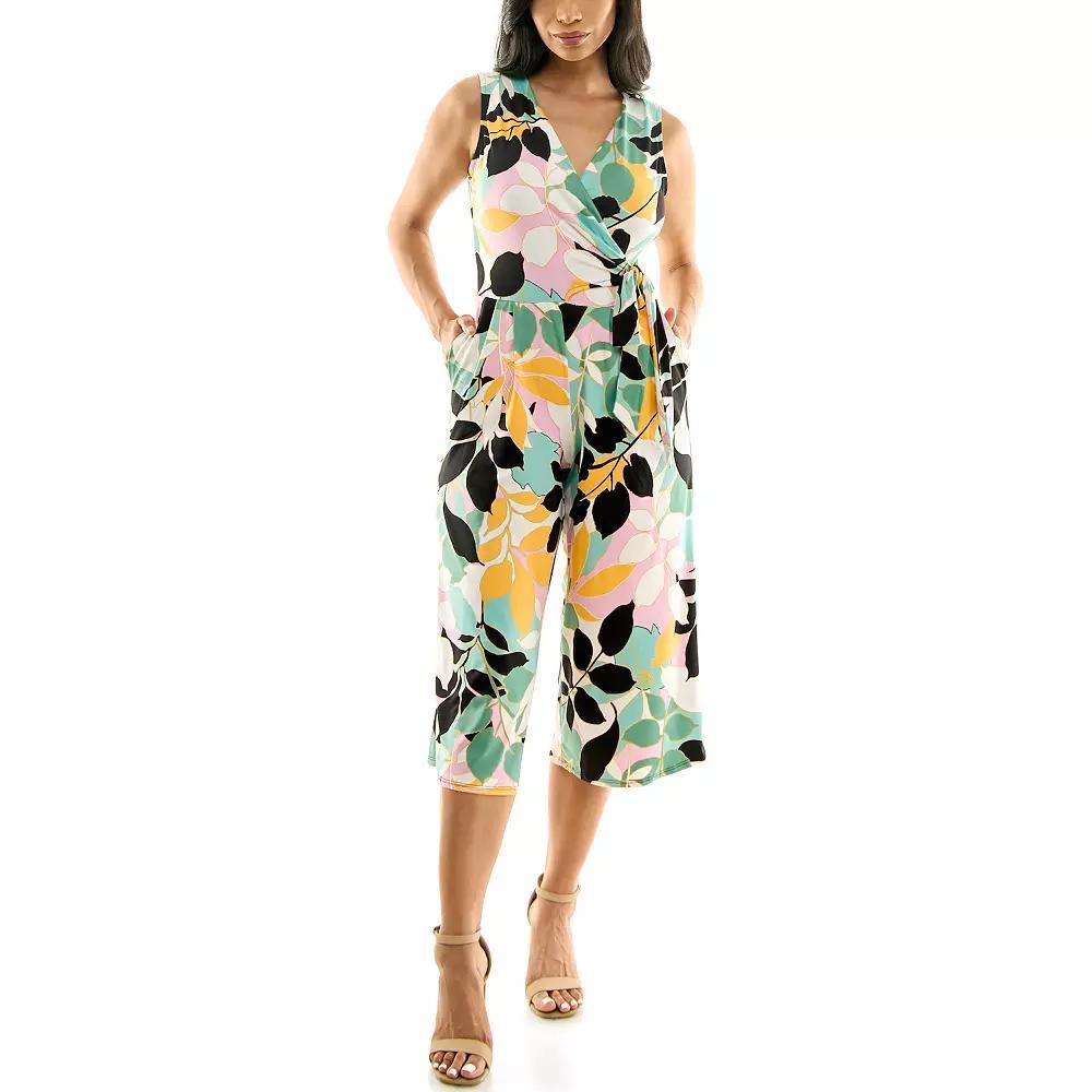 Women's Nina Leonard Print Surplice Wide-Leg Jumpsuit, Size: XL, Purple Product Image