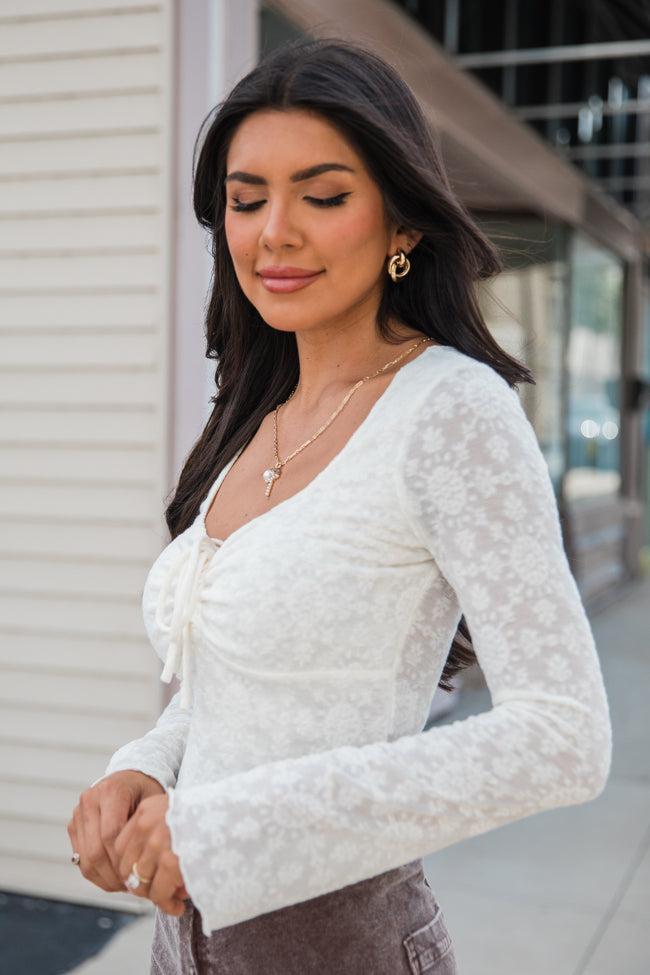 Nice Days Ahead Cream Lace Knit Sweetheart Neckline Top FINAL SALE Product Image