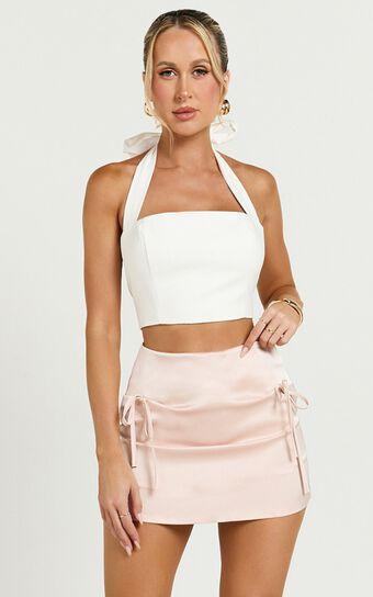 Rylah Mini Skirt - Bow Detail Satin Skirt in Pale Pink Product Image