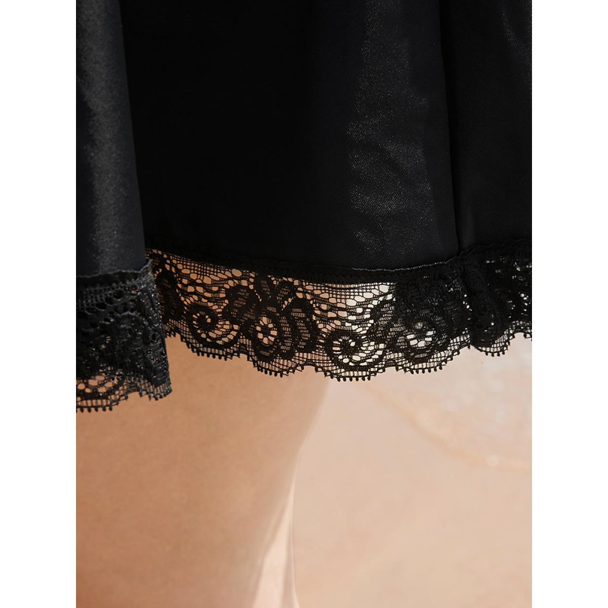 Plus Size Lace Trim Wrap Crossover Back Ruffles Swim Dress Women's Swimwear Black Vacation Bodycon High stretch Curve Swim Dresses BloomChic 10/M Product Image