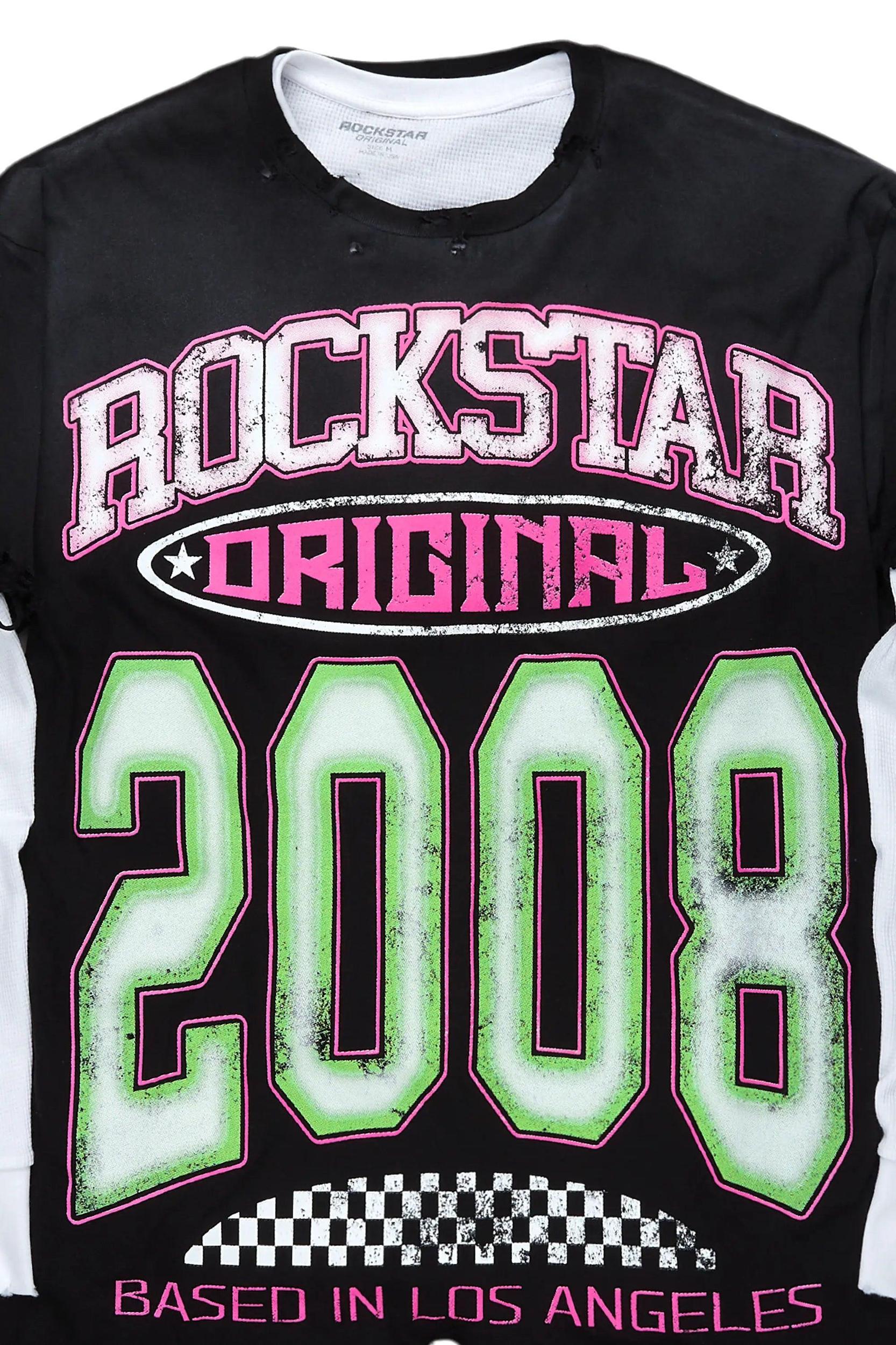 Jaren Black Double Layer Long Sleeve Graphic T-Shirt Male Product Image