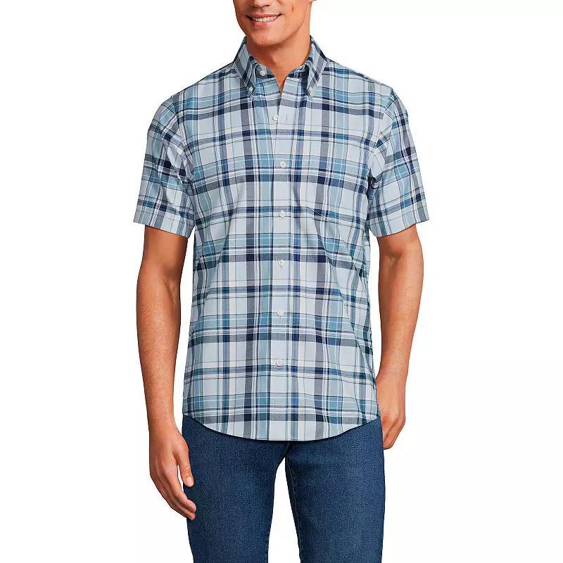 Big & Tall Lands' End No-Iron Button-Down Shirt, Men's, Size: Large Tall, Rain Blue Windowpane Product Image