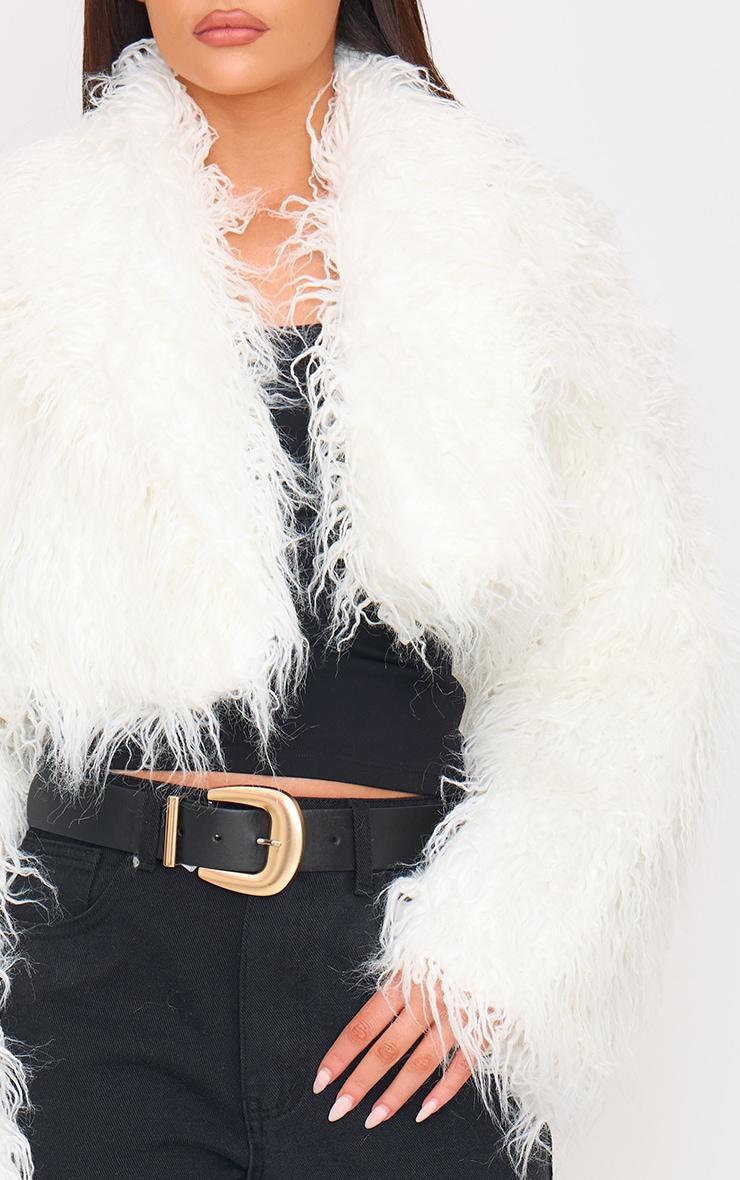 White Shaggy Faux Fur Cropped Coat Product Image