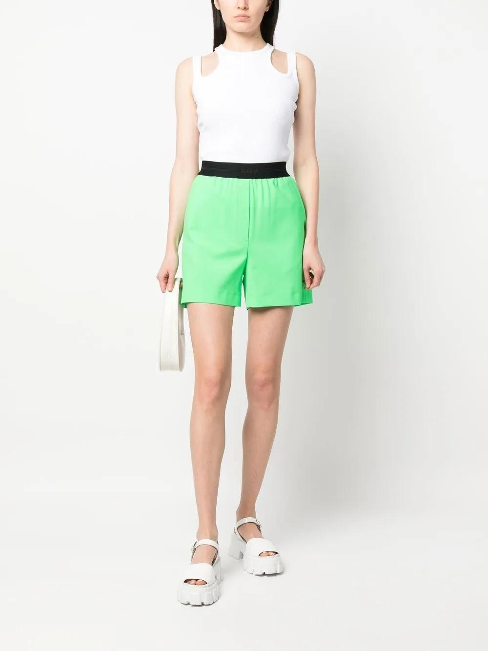 MSGM Logo-waistband Shorts In Green Product Image