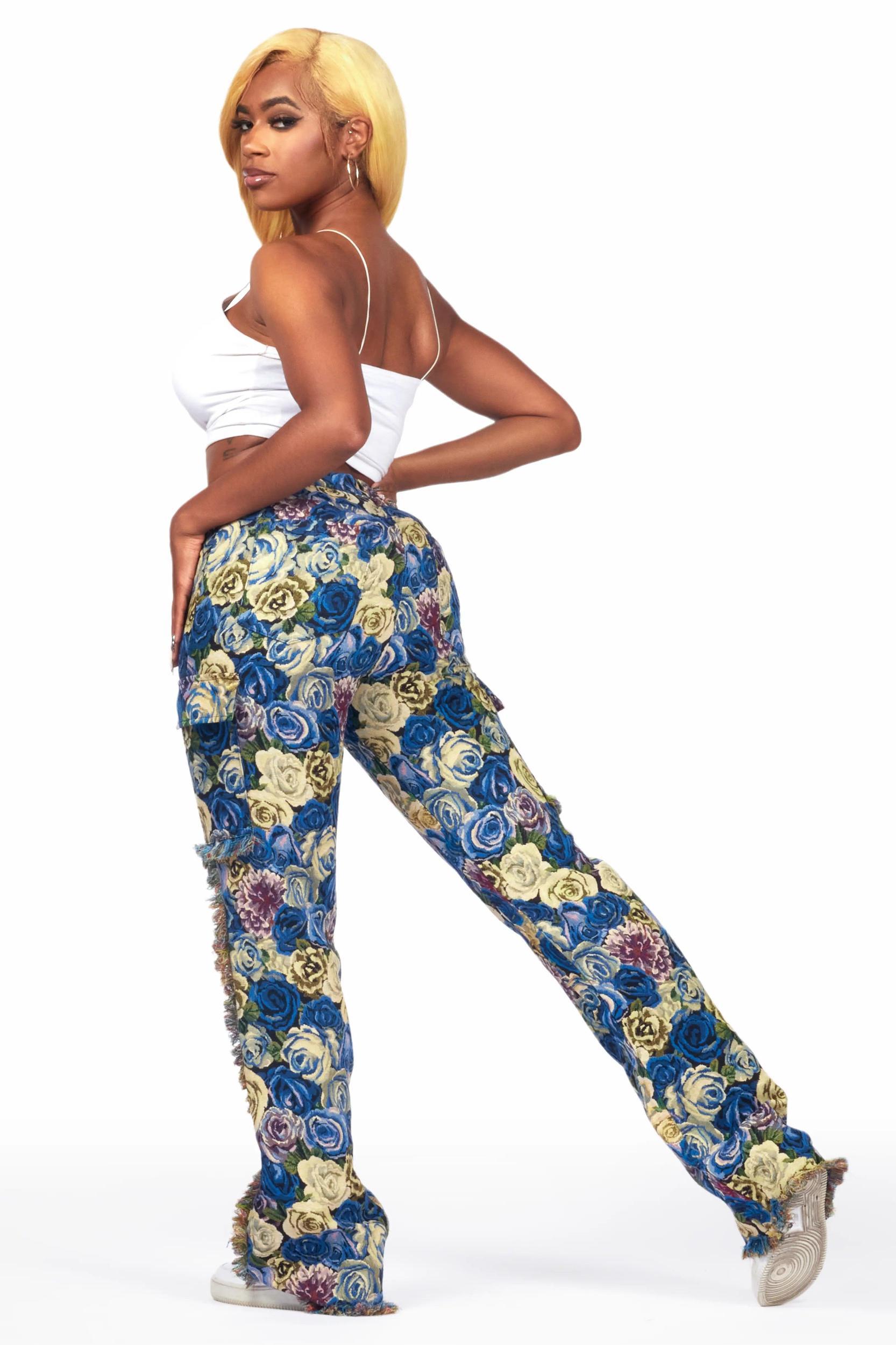 Darresha Blue Floral Tapestry Stacked Pant Female Product Image