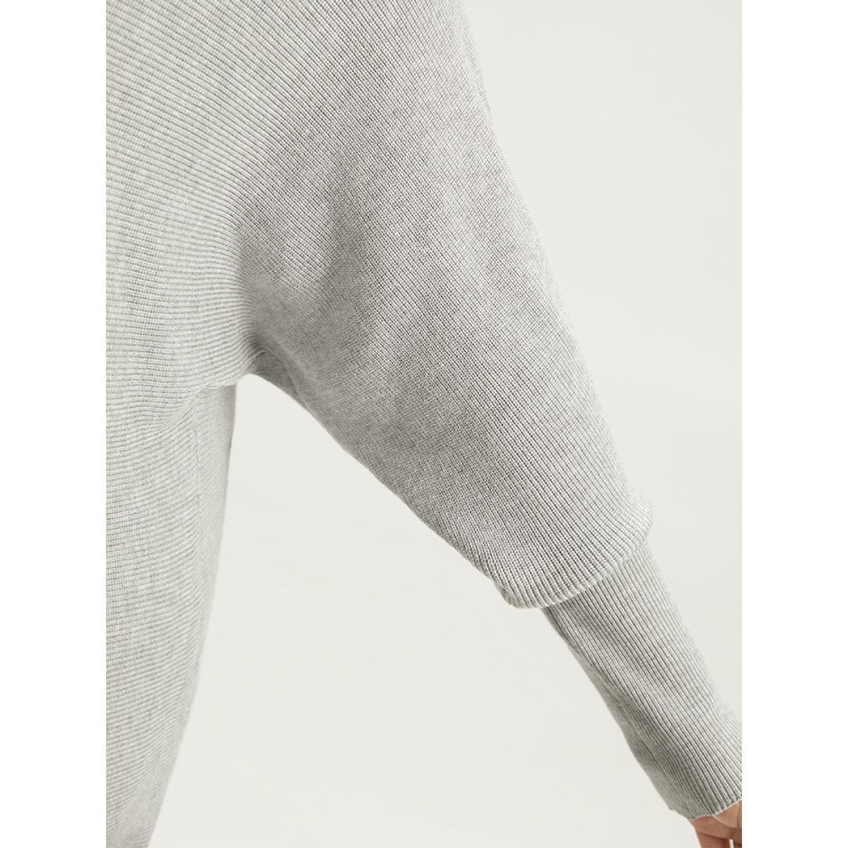 Plus Size Supersoft Essentials Lapel Collar Batwing Sleeve Pullover LightGray Women Casual Loose Long Sleeve Lapel Collar Dailywear Pullovers BloomChic 28/5X Product Image