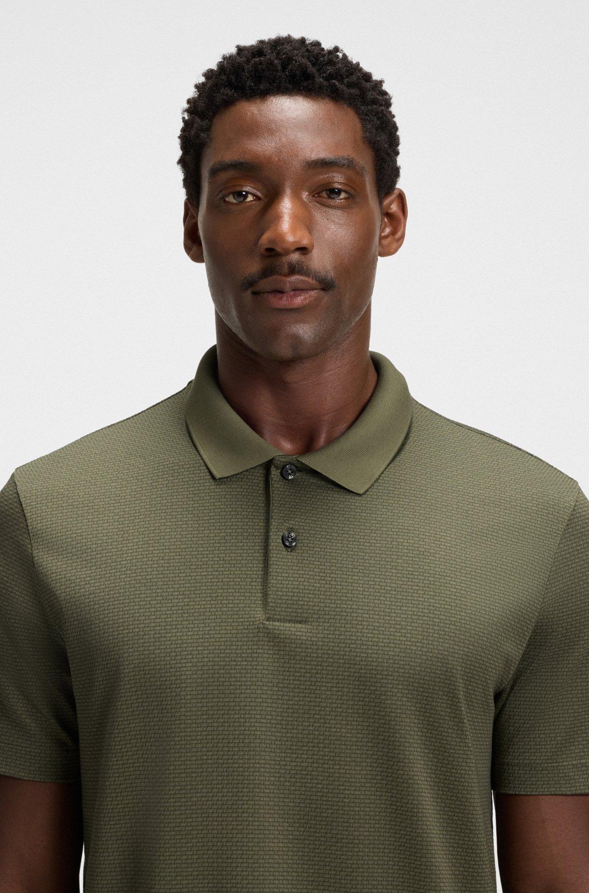 BOSS - Mercerized-cotton polo shirt with geometric jacquard - Green Product Image