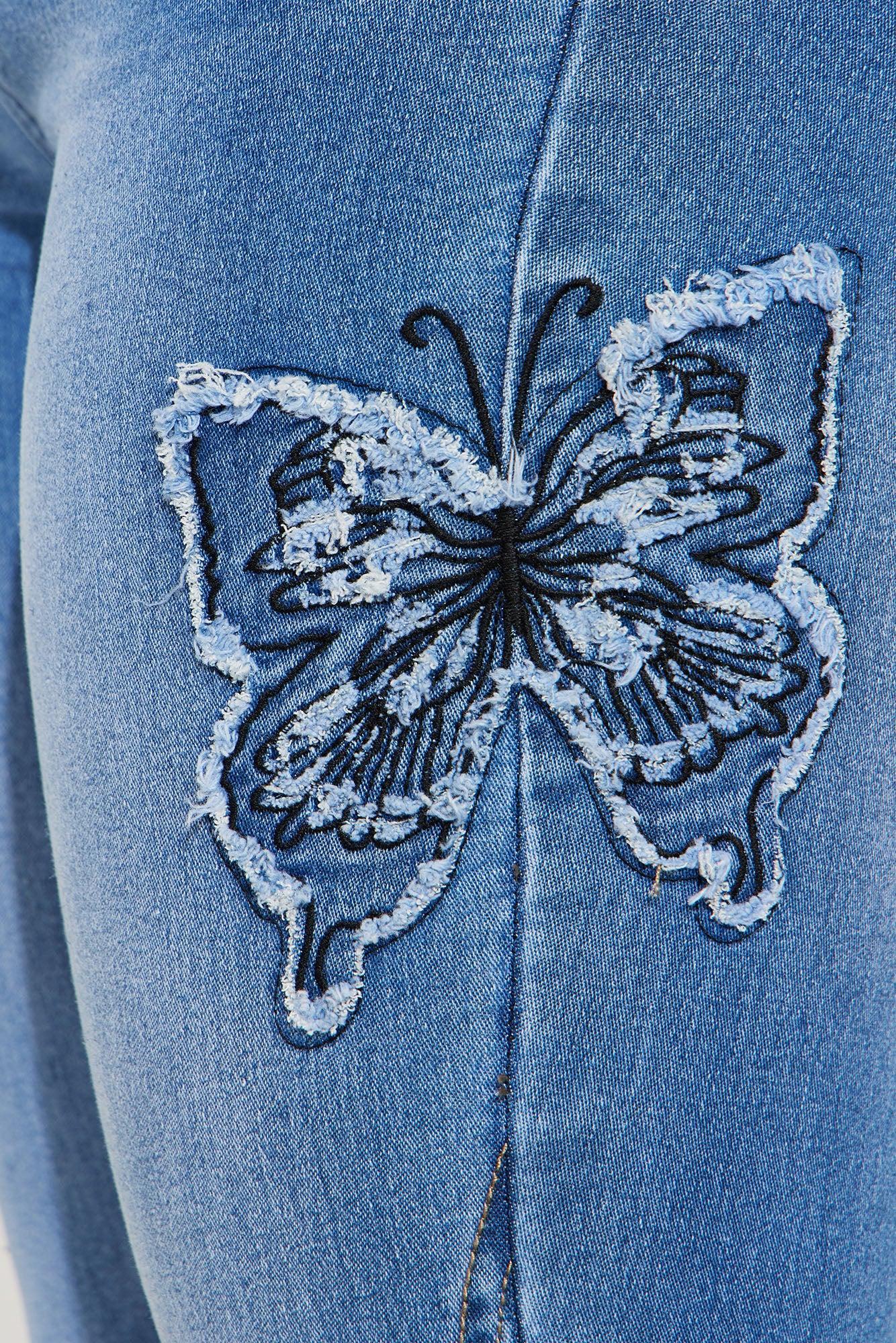 Fluttering Butterfly Embroidered Flare Jeans - Medium Wash Product Image
