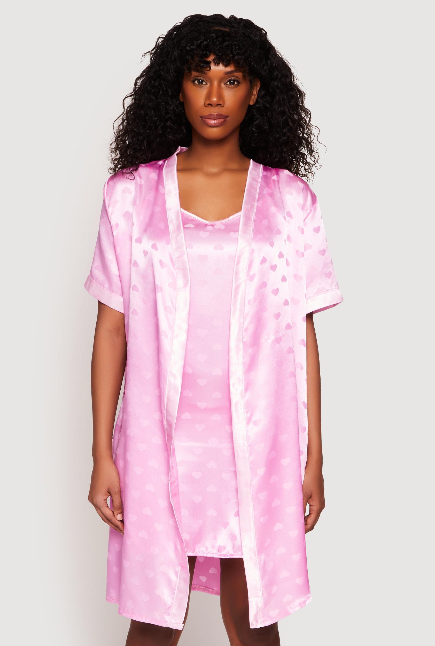 Womens Satin Heart Print Cami Nightgown with Robe Product Image