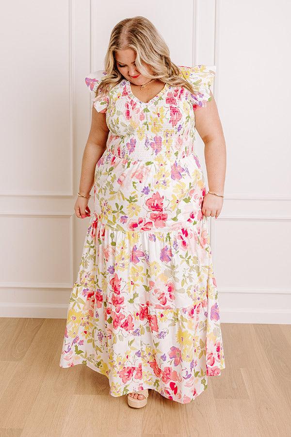 Gleaming Smile Floral Smocked Midi Dress in Blush Curves Product Image
