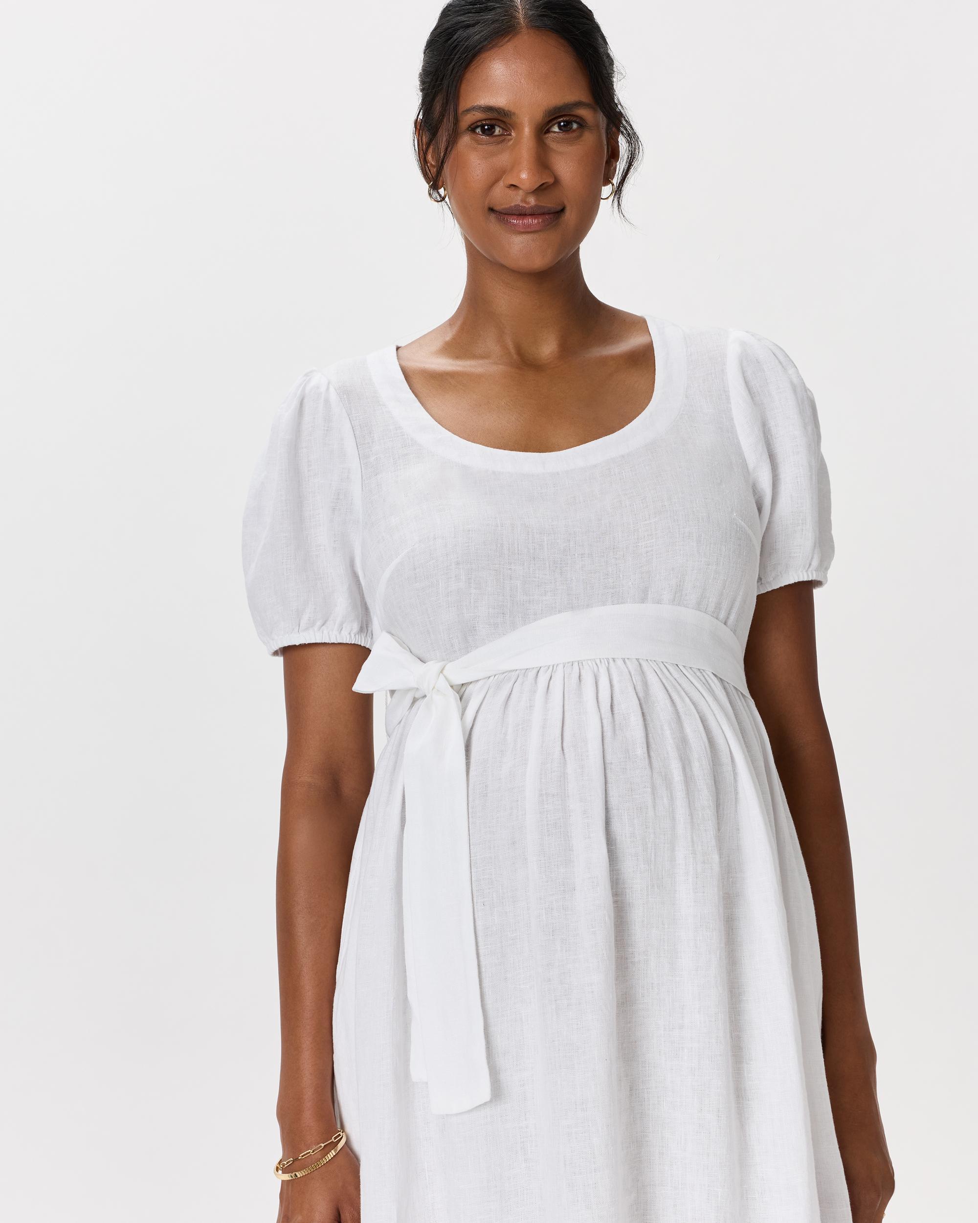 Quince | Women's 100% European Linen Maternity Short Sleeve Midi Dress Tencel Product Image