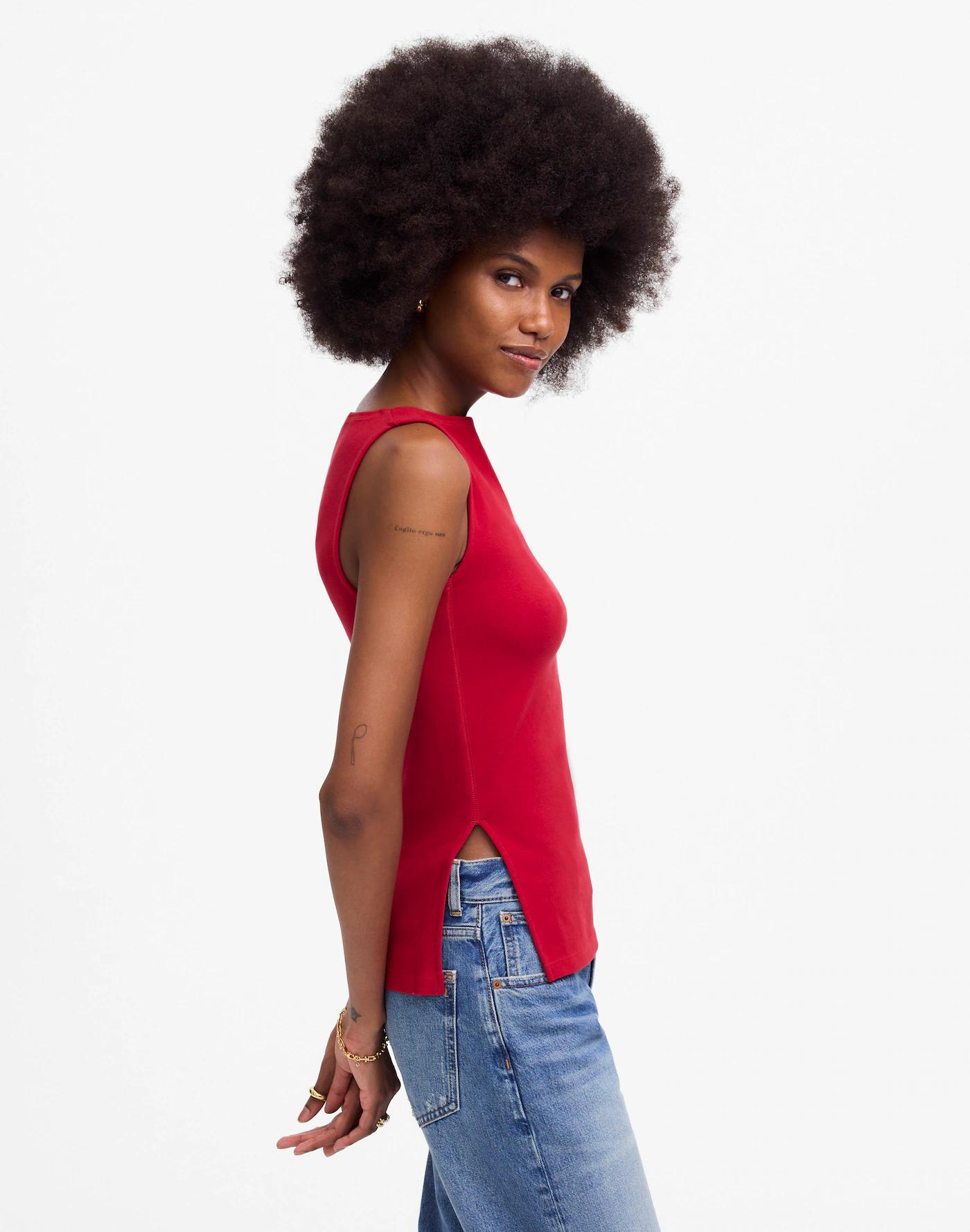 Sleeveless Boatneck Side Slit Tee Product Image