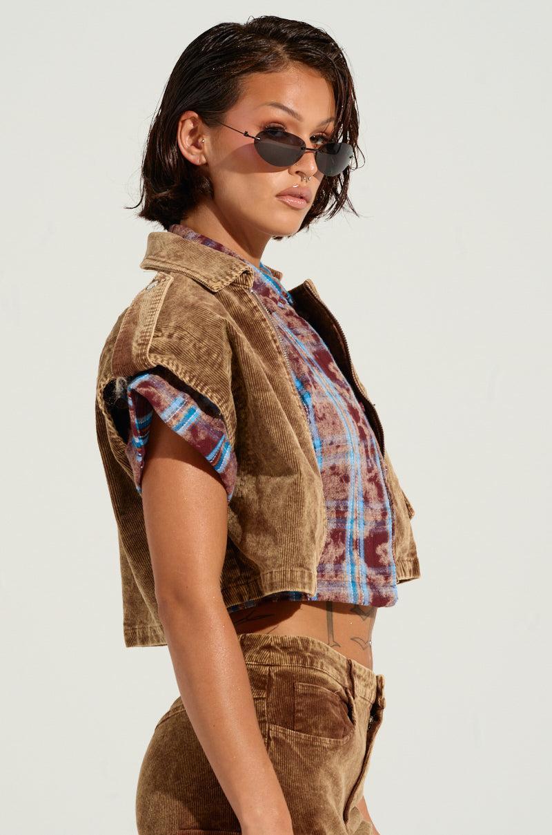 GIVE ME A REASON CORDUROY TOP IN BROWN Product Image