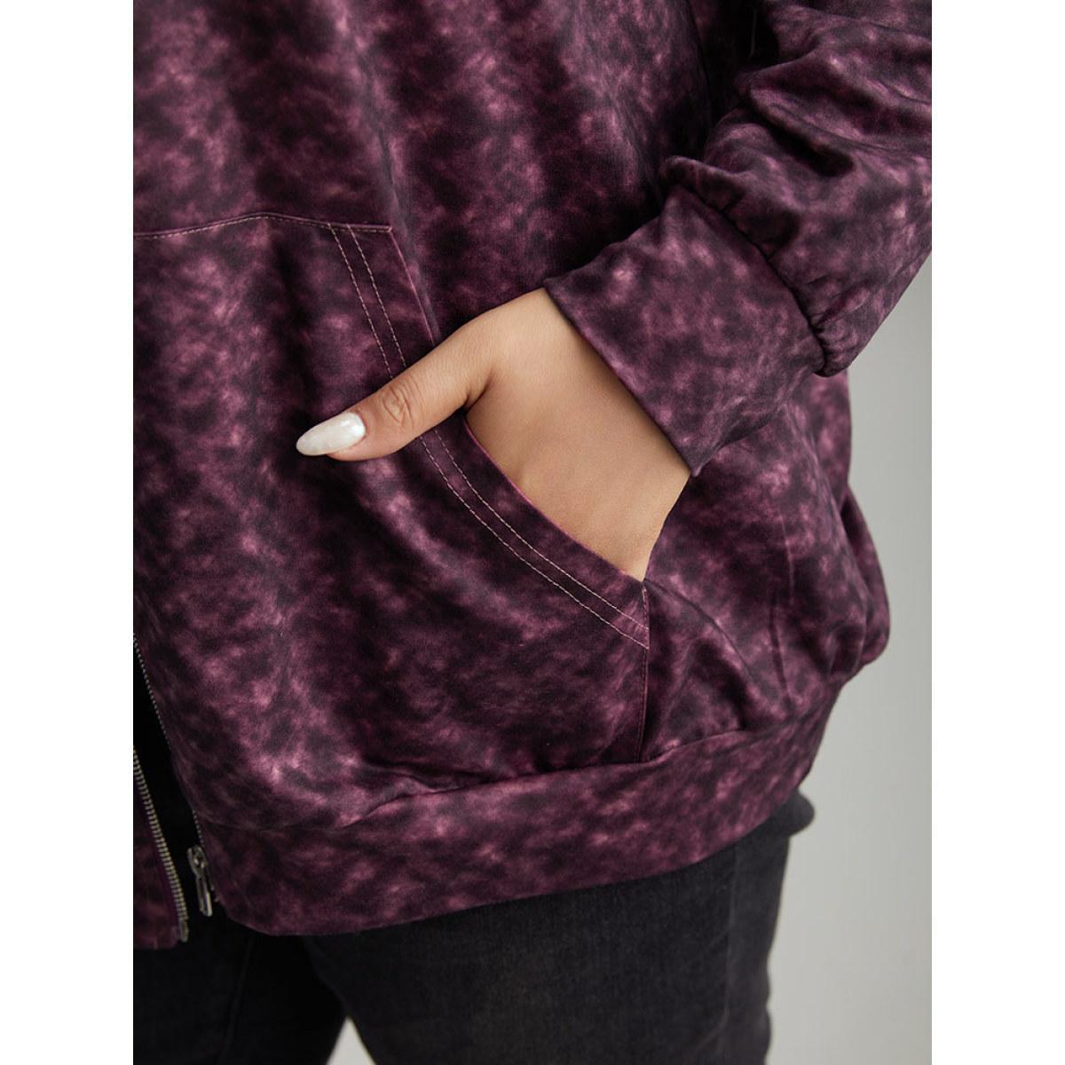 Plus Size Tie Dye Zipper Fly Pocket Jacket Women Purple Zipper Pocket Dailywear Jackets BloomChic 18-20/2X Product Image