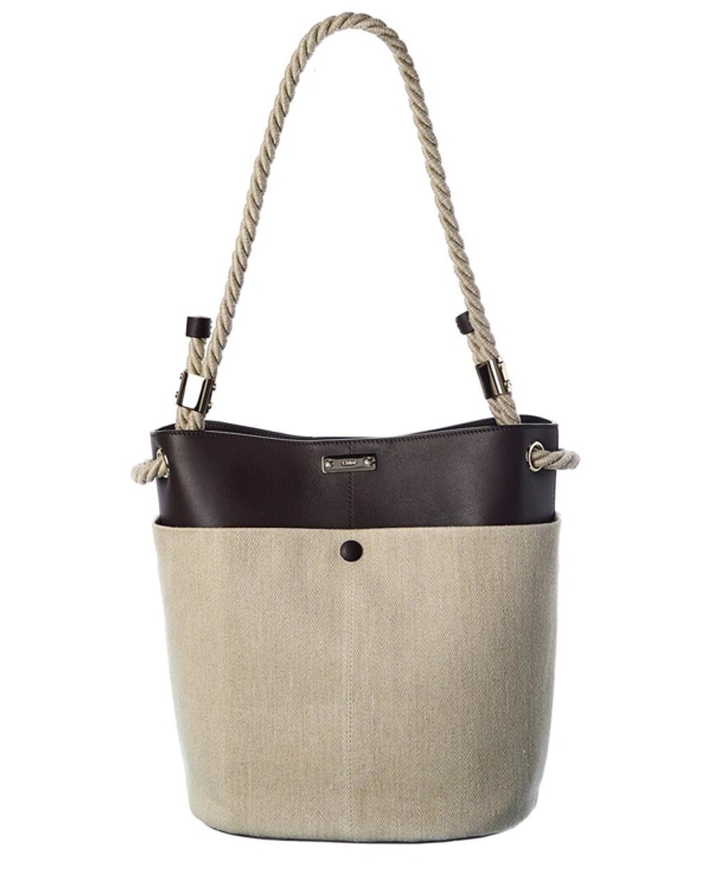 CHLOÉ Chloe Key Medium Linen & Leather Bucket Bag In Grey Product Image