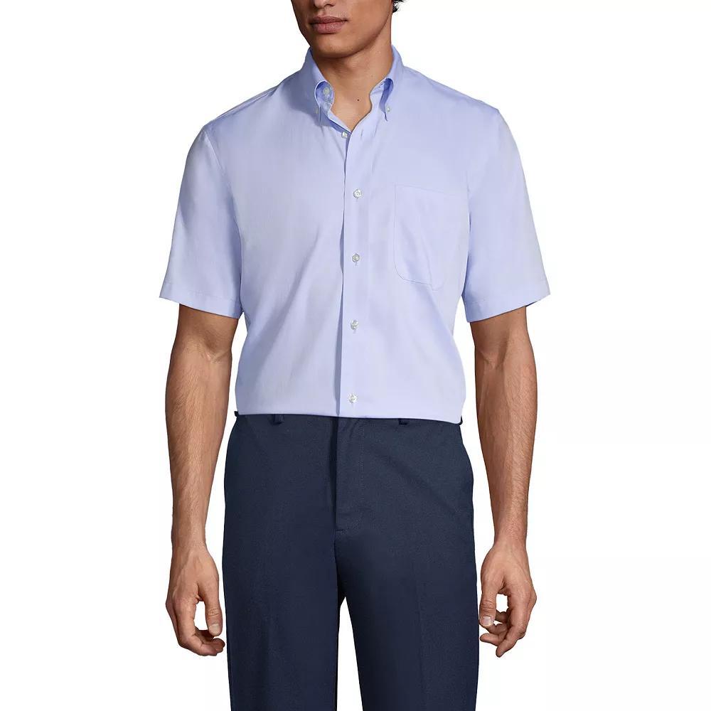 Men's Lands' End School Uniform Short Sleeve No-Iron Pinpoint Dress Shirt, Size: XL, White Product Image