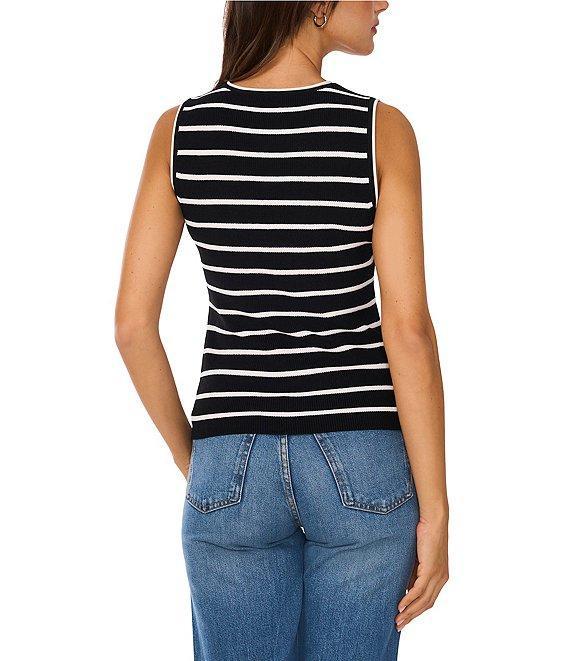 Vince Camuto Knit Striped Crew Neckline Sleeveless Tank Product Image